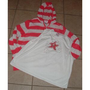 QUACKER FACTORY Plus Sz 3X Sequined Sleeveless & Open Weave Hooded Sweater Set